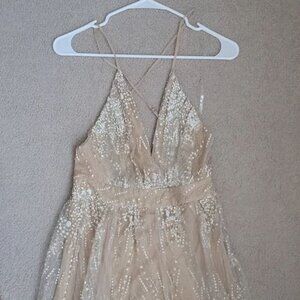 Windsor Gold Sparkling Long Dress Sequins Backless Gorgeous